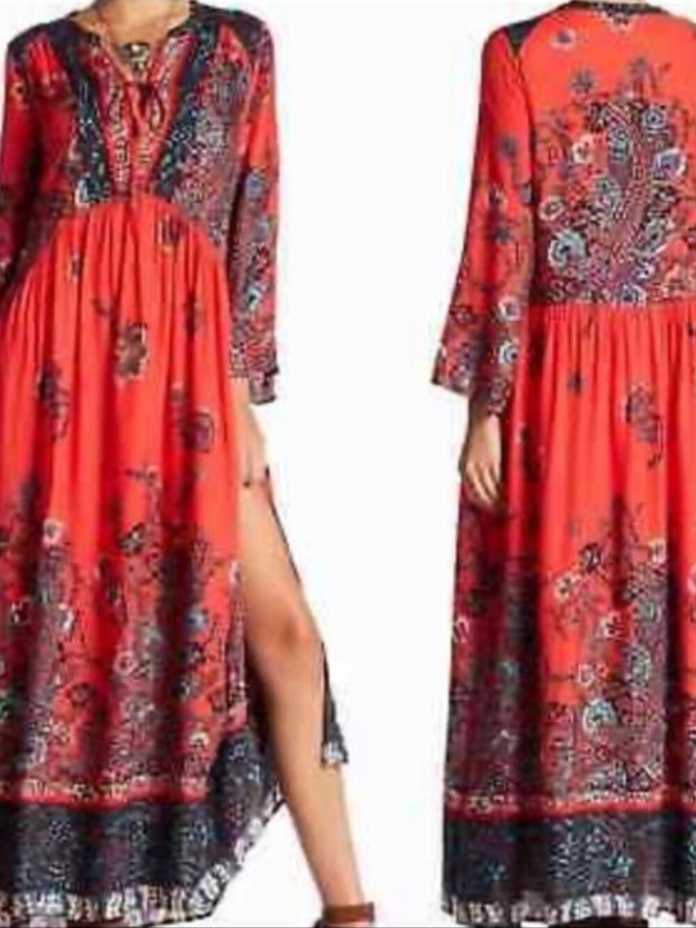 Free People If You Only Knew Dress Boho Floral Vneck Flowy Medium Maxi - Picture 2 of 11